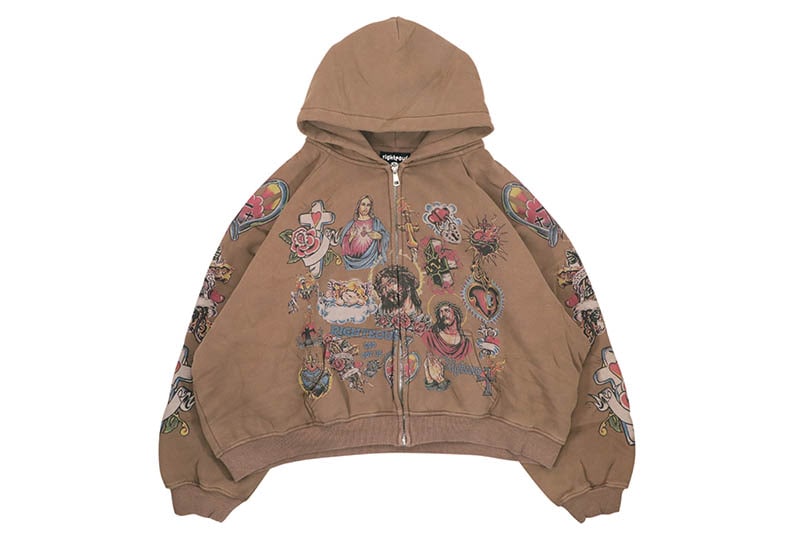 Righteous Risen King Cropped Zip Up Hoodie Brown