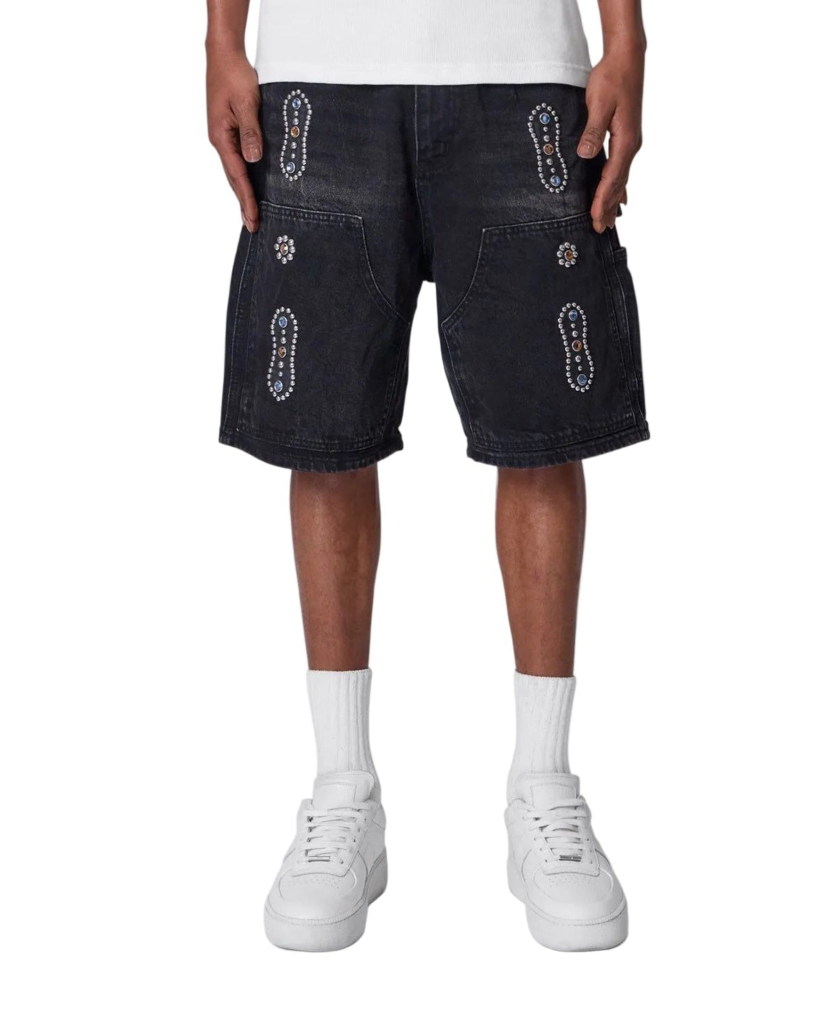 MNML LA Western Jewel Denim Shorts Black
