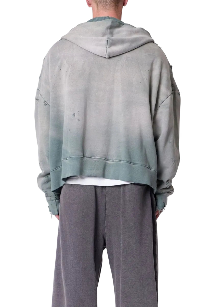MNML LA Distressed Zip Up Hoodie Green