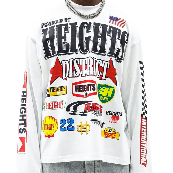 Heights District Powered By Long Sleeve Tee White