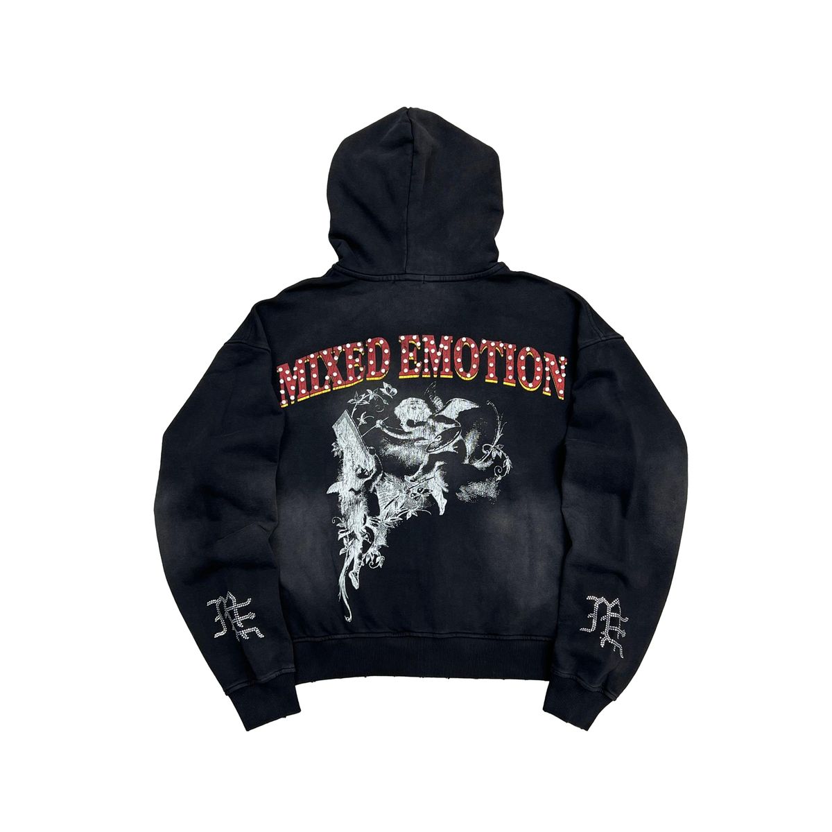 Mixed Emotion Broken Wings Zip Up Hoodie Black