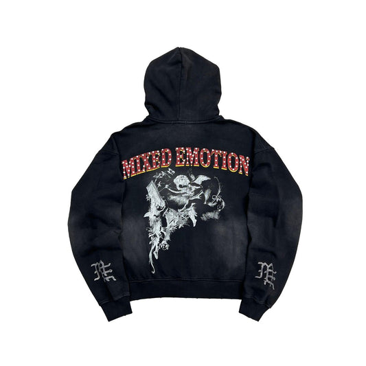 Mixed Emotion Broken Wings Zip Up Hoodie Black