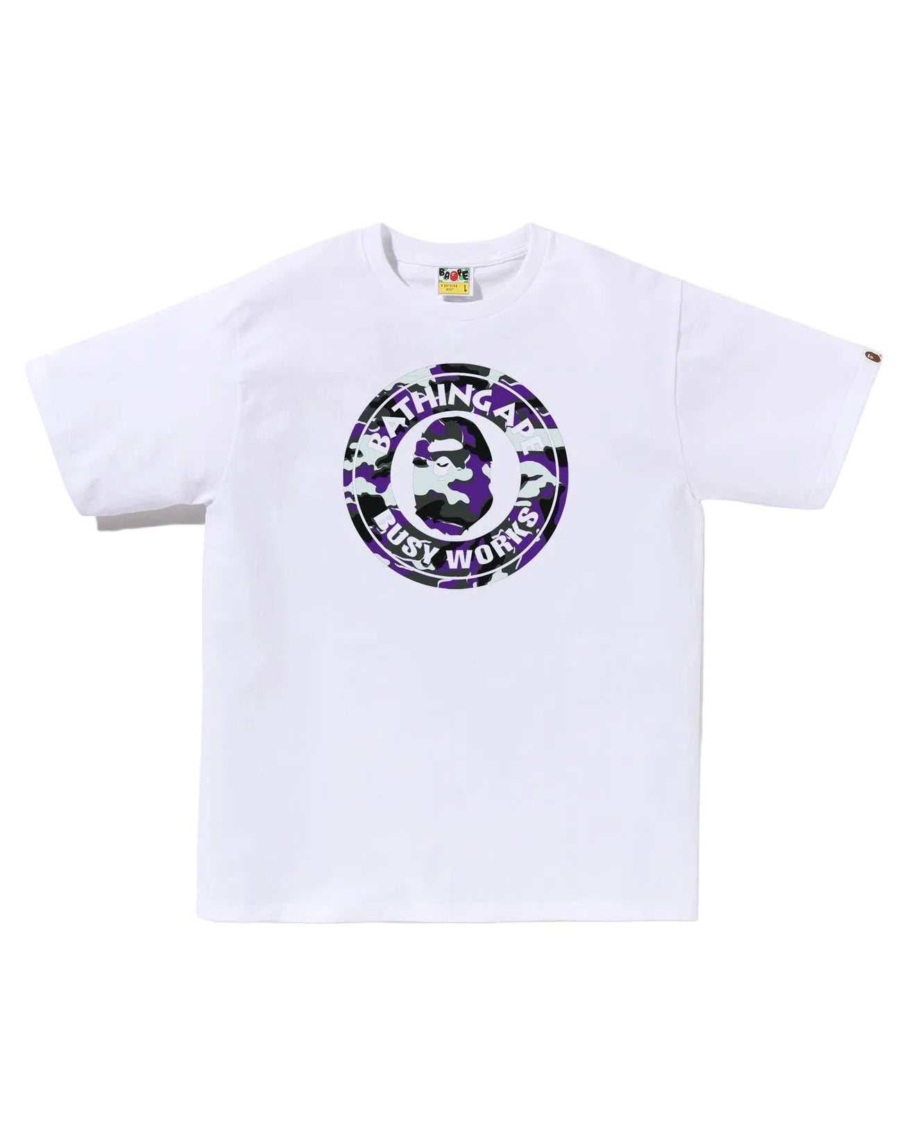 BAPE Glitch Woodland Camo Busy Works Tee White