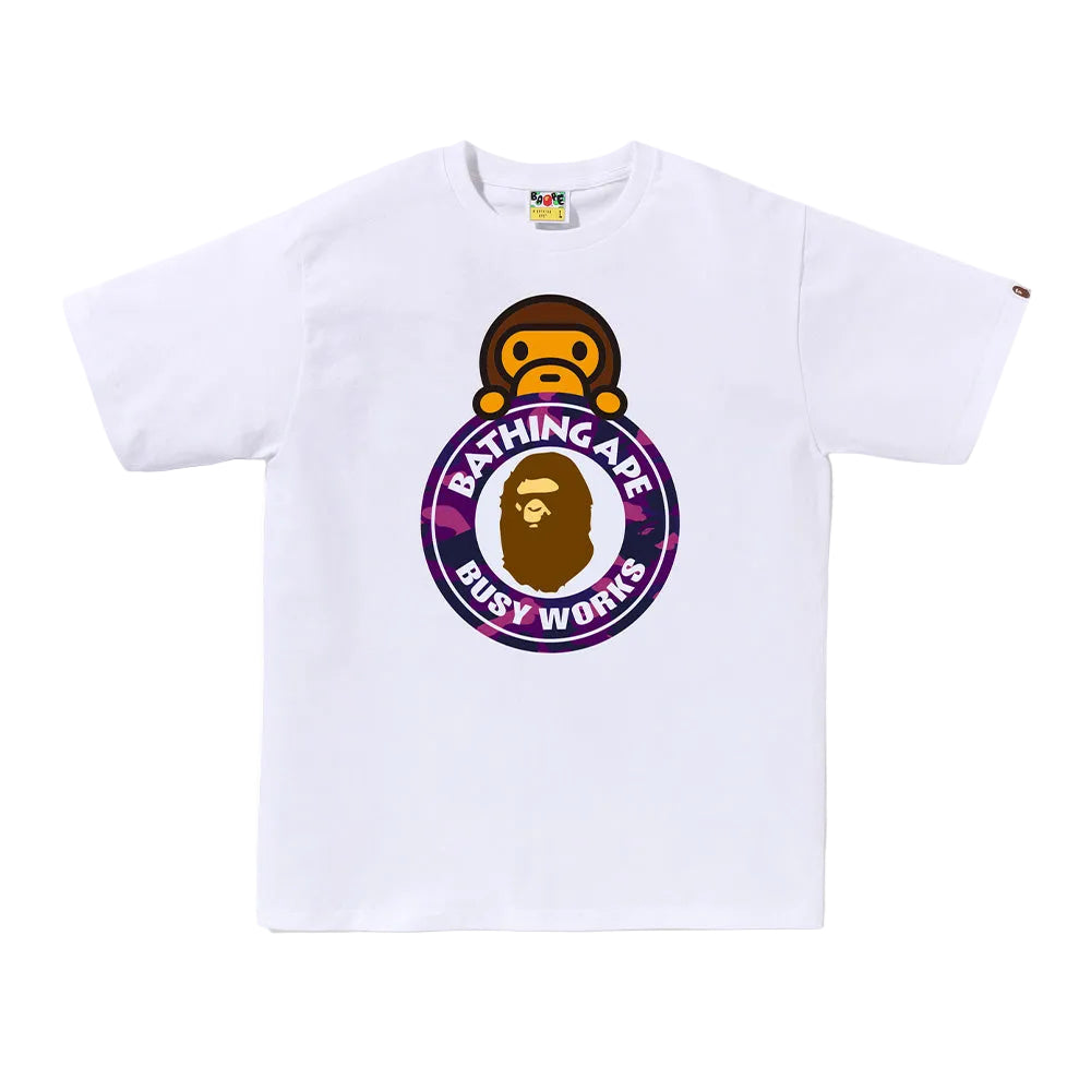 BAPE Camo Milo On Busy Works Tee White Purple