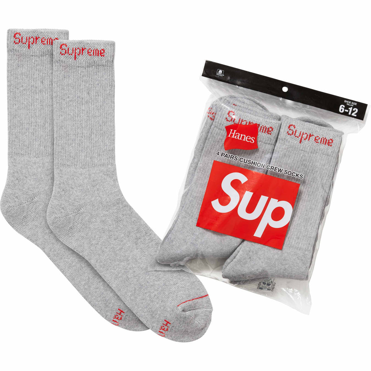 Supreme Hanes Socks (4 Pack) Grey