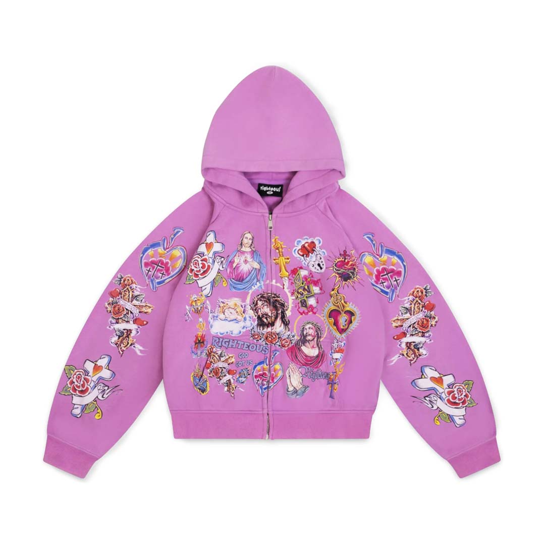 Righteous Risen King Cropped Zip Up Hoodie Purple