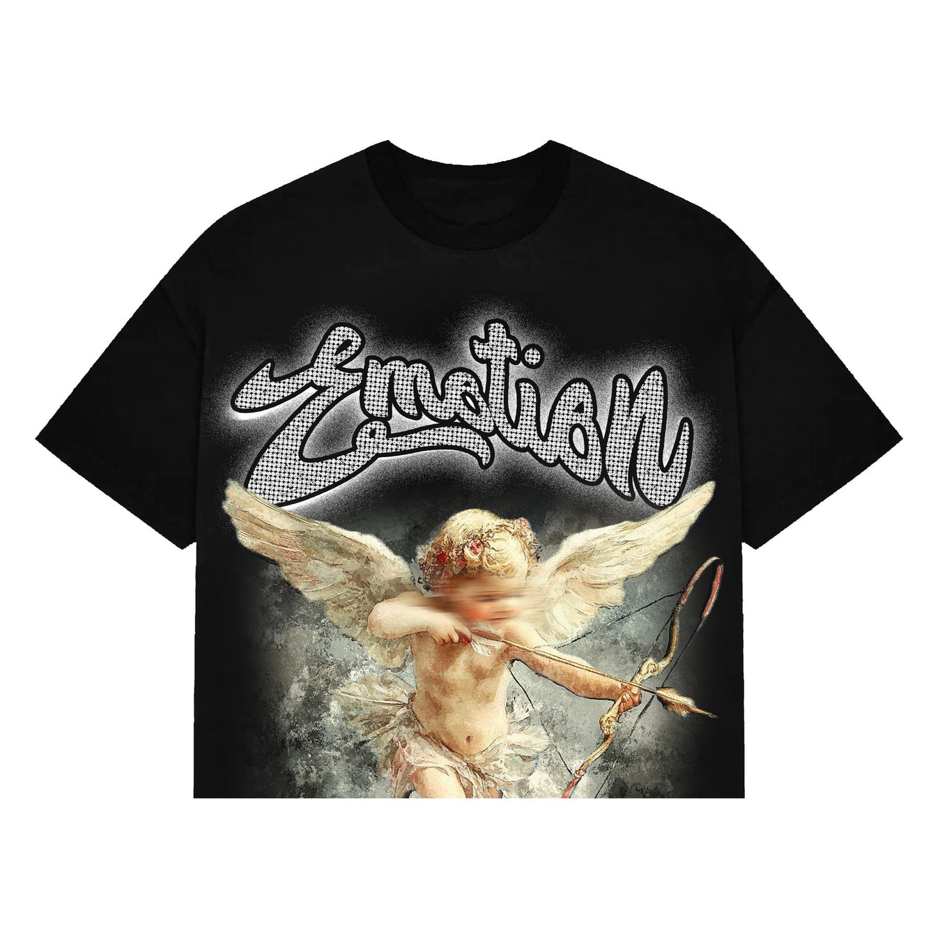 Mixed Emotion Cupid Rhinestone Tee Black