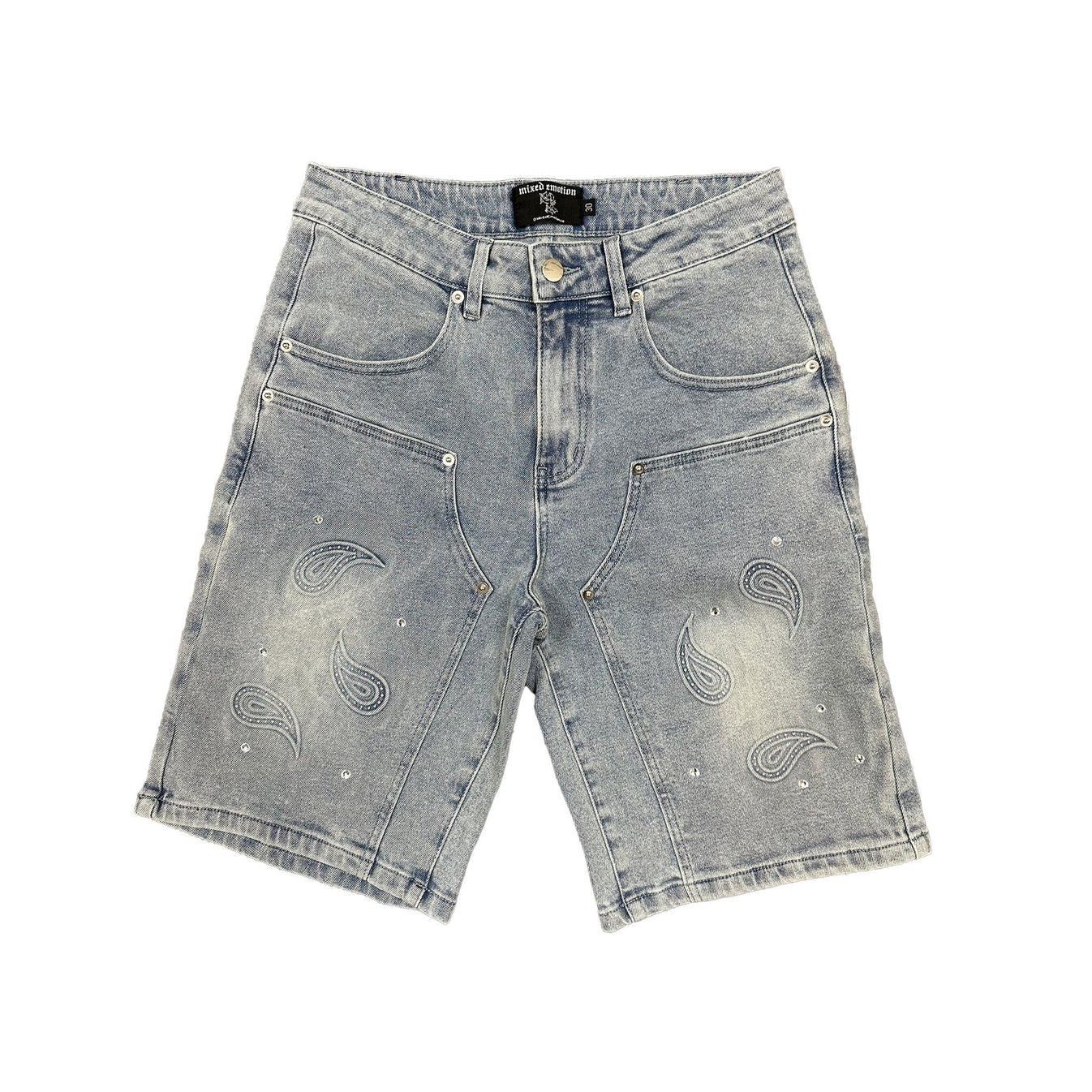 Mixed Emotion Paisley Denim Shorts Blue