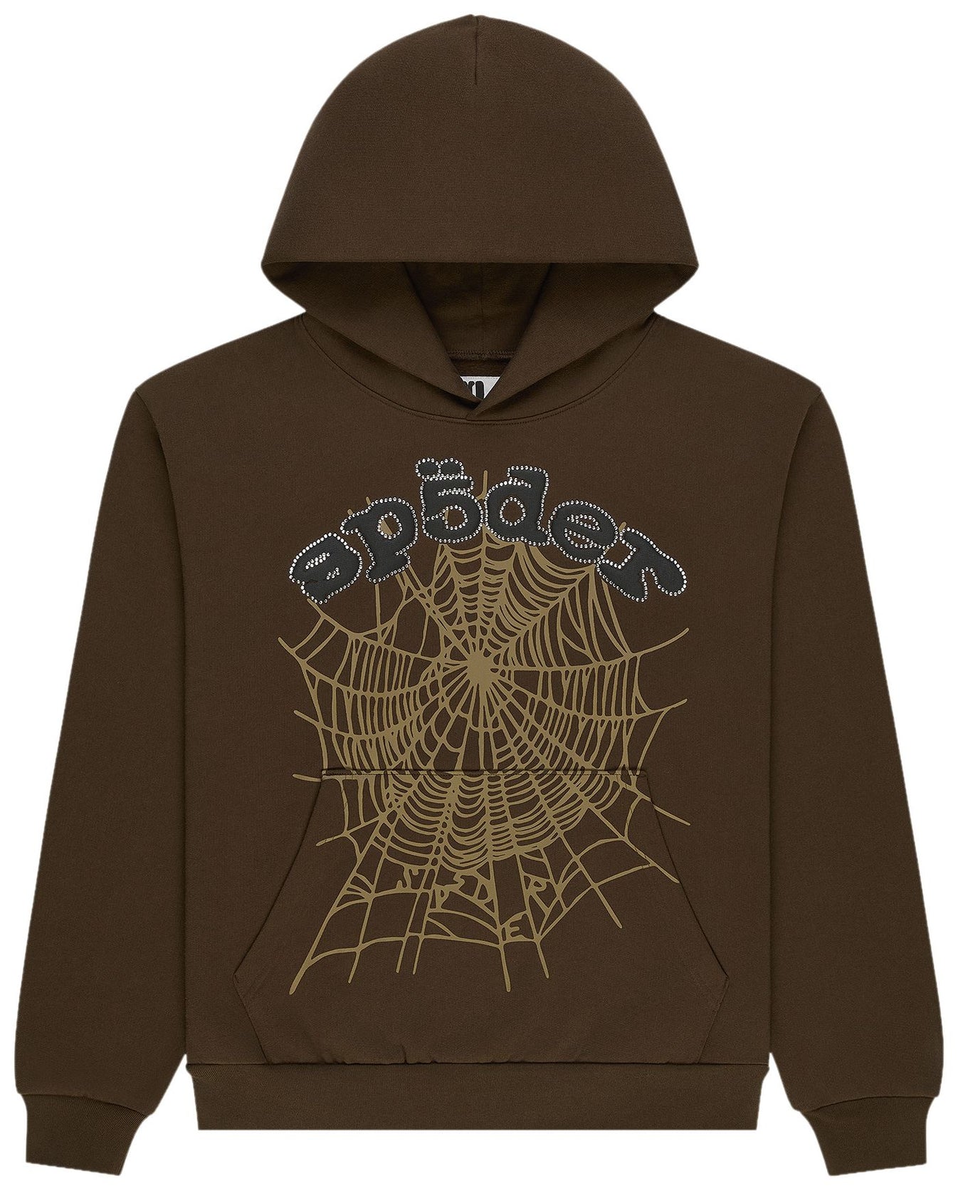 Sp5der OG Web Rhinestone Hoodie Brown