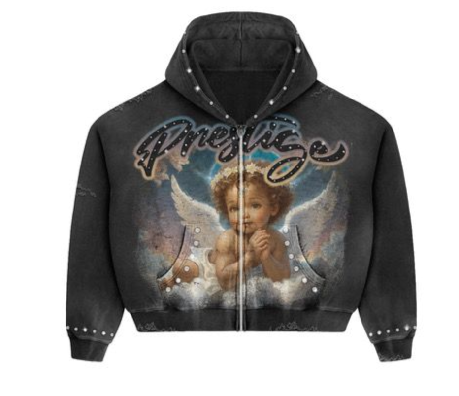 Prestige Co. Angel Zip Up Hoodie Black Blue