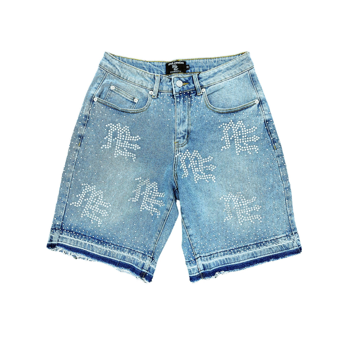 Mixed Emotion Rhinestone Denim Shorts Blue