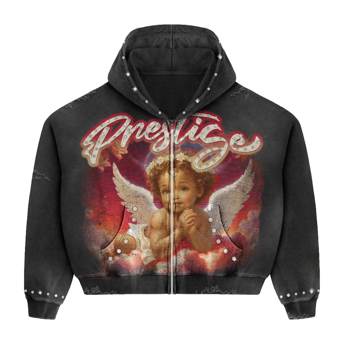 Prestige Co. Angel Zip Up Hoodie Black Red