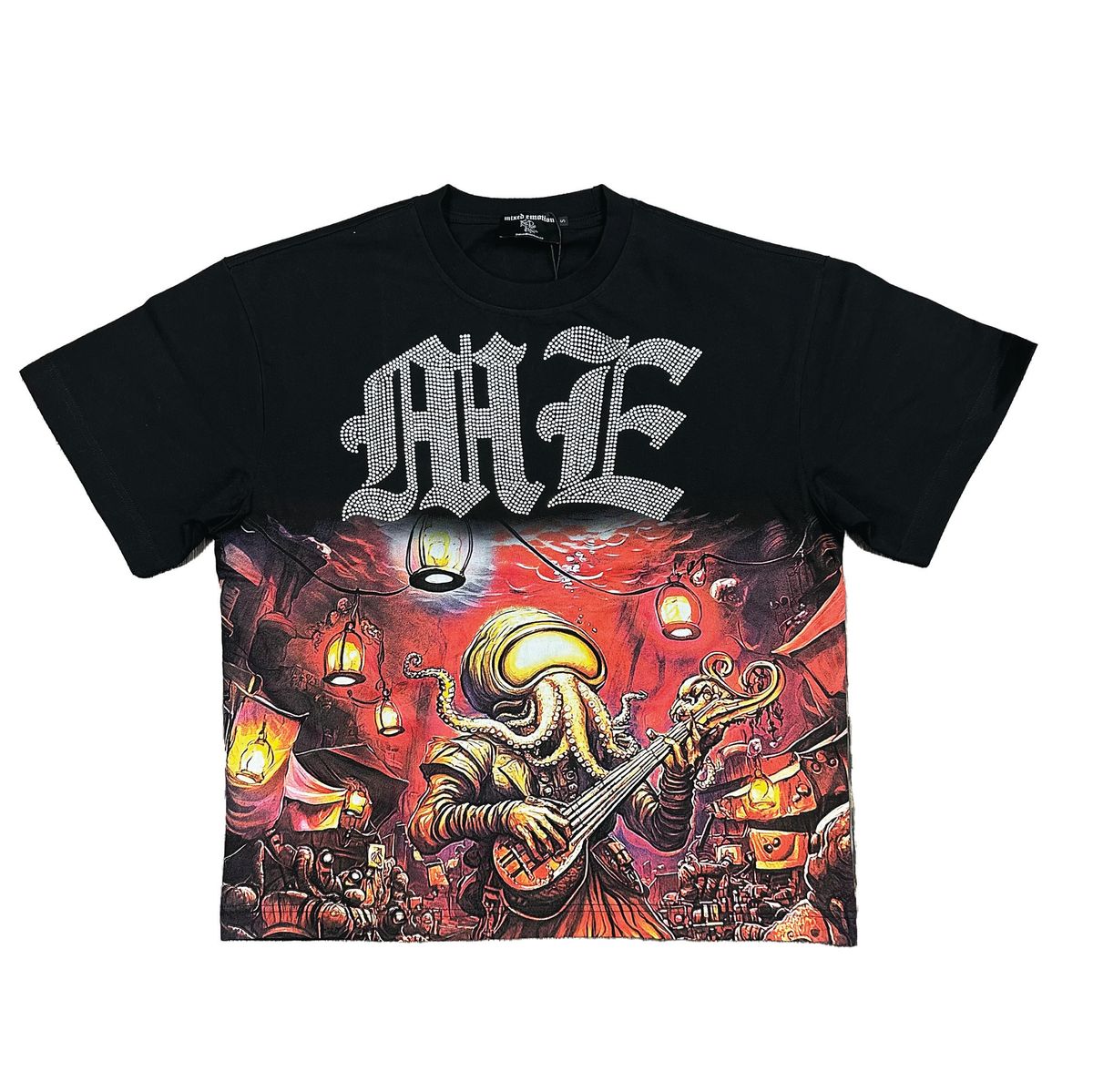 Mixed Emotion Octopus Rhinestone Tee Black