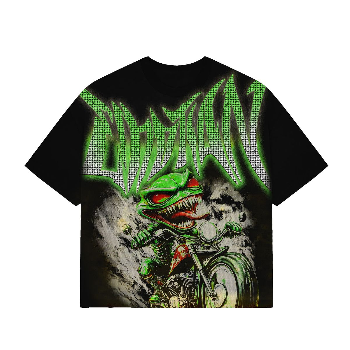 Mixed Emotion Green Goblin Rhinestone Tee Black