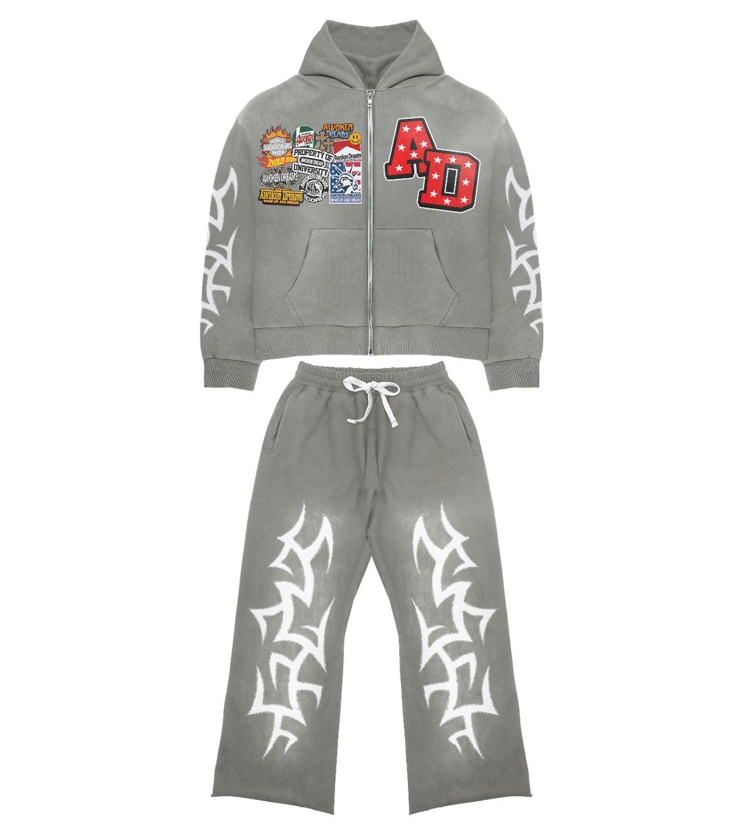 Awoken Dreams Grey Patchwork Sweatsuit