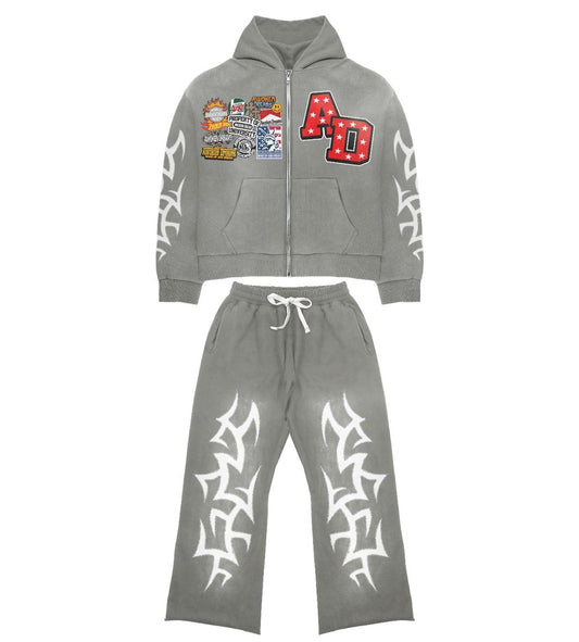 Awoken Dreams Grey Patchwork Sweatsuit