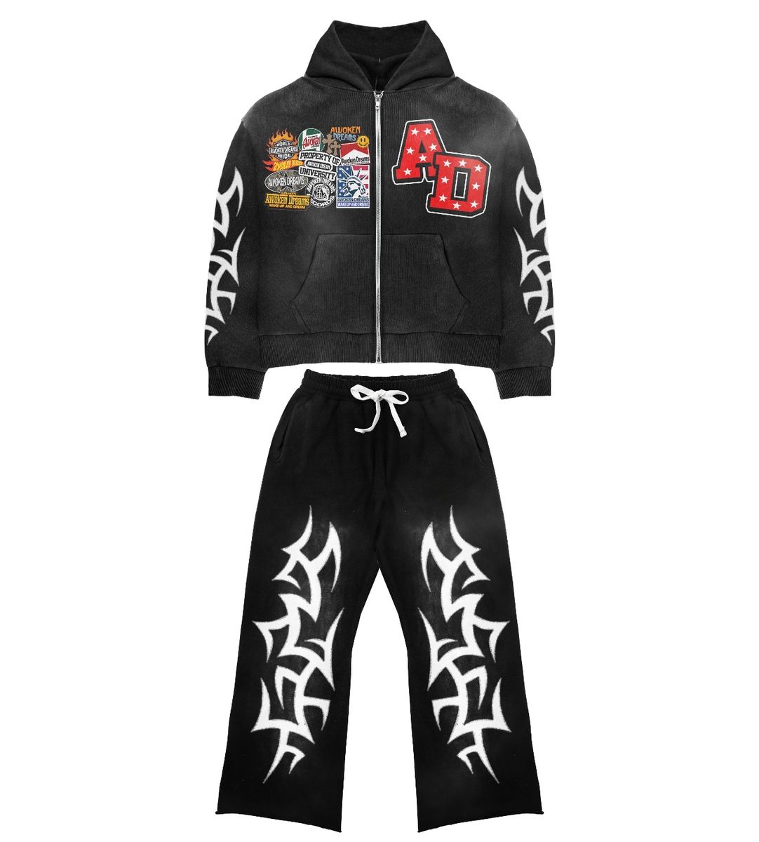Awoken Dreams Black Patchwork Sweatsuit