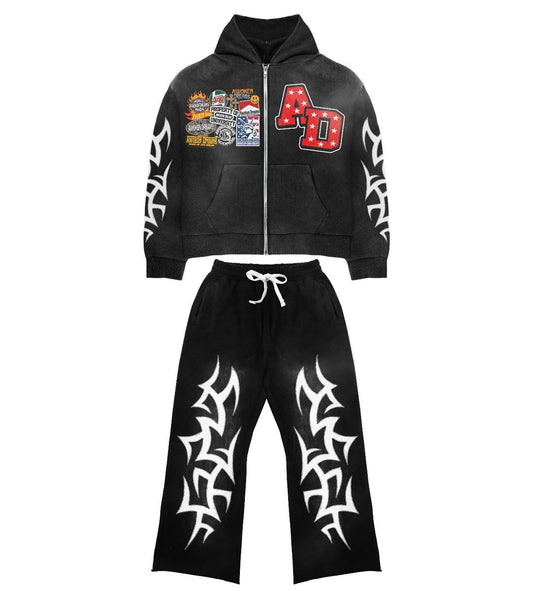 Awoken Dreams Black Patchwork Sweatsuit