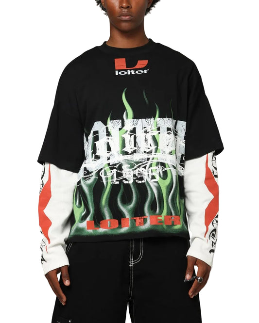 Loiter Inferno Layered Long Sleeve Tee Black