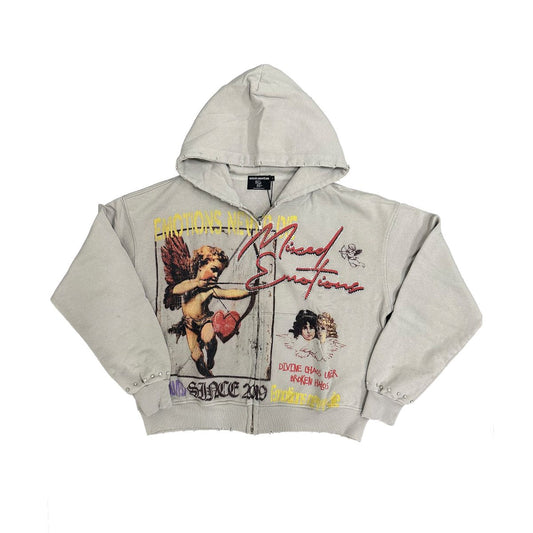 Mixed Emotion Broken Halo Zip Up Hoodie Grey