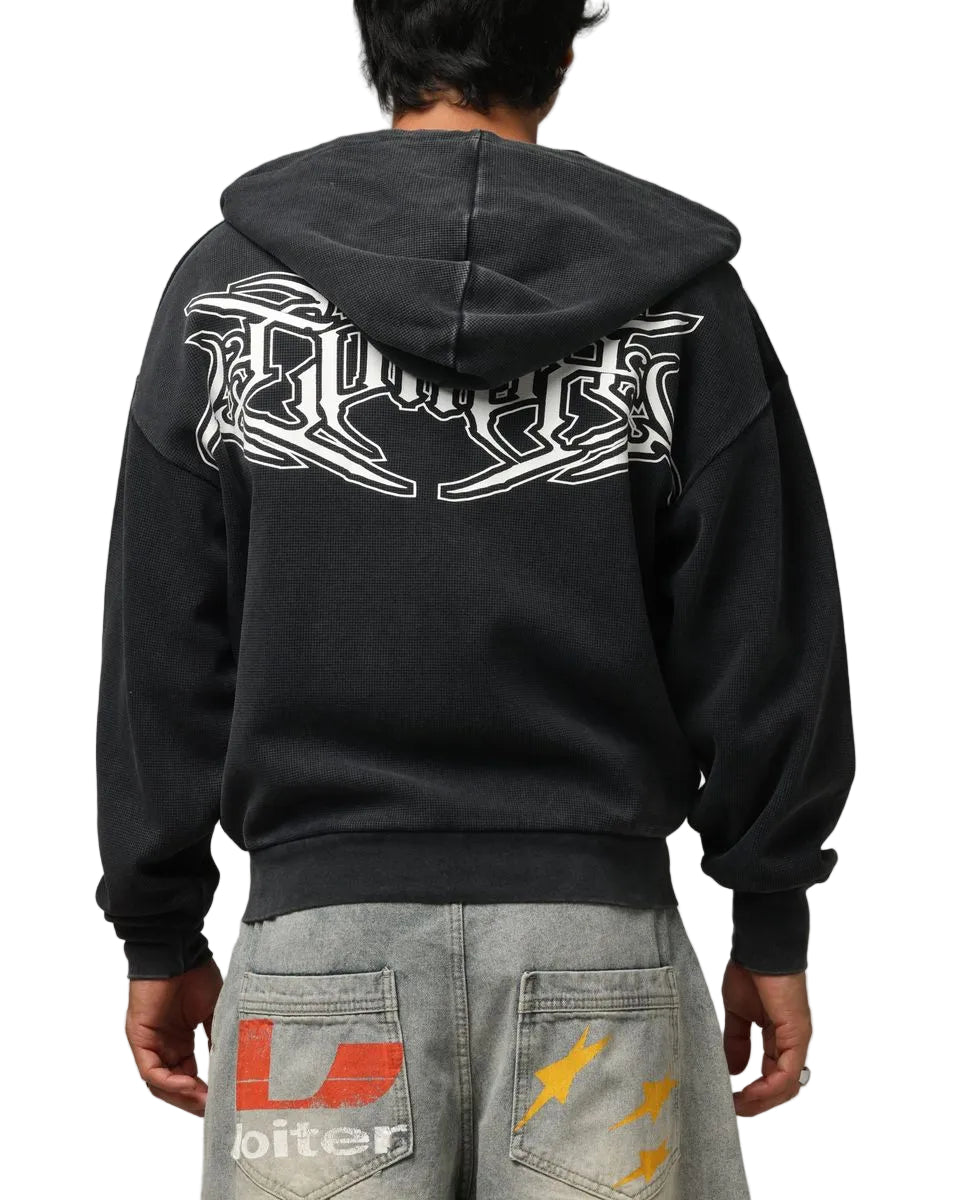 Loiter Waffle Zip Up Hoodie Black