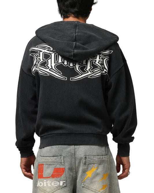 Loiter Waffle Zip Up Hoodie Black