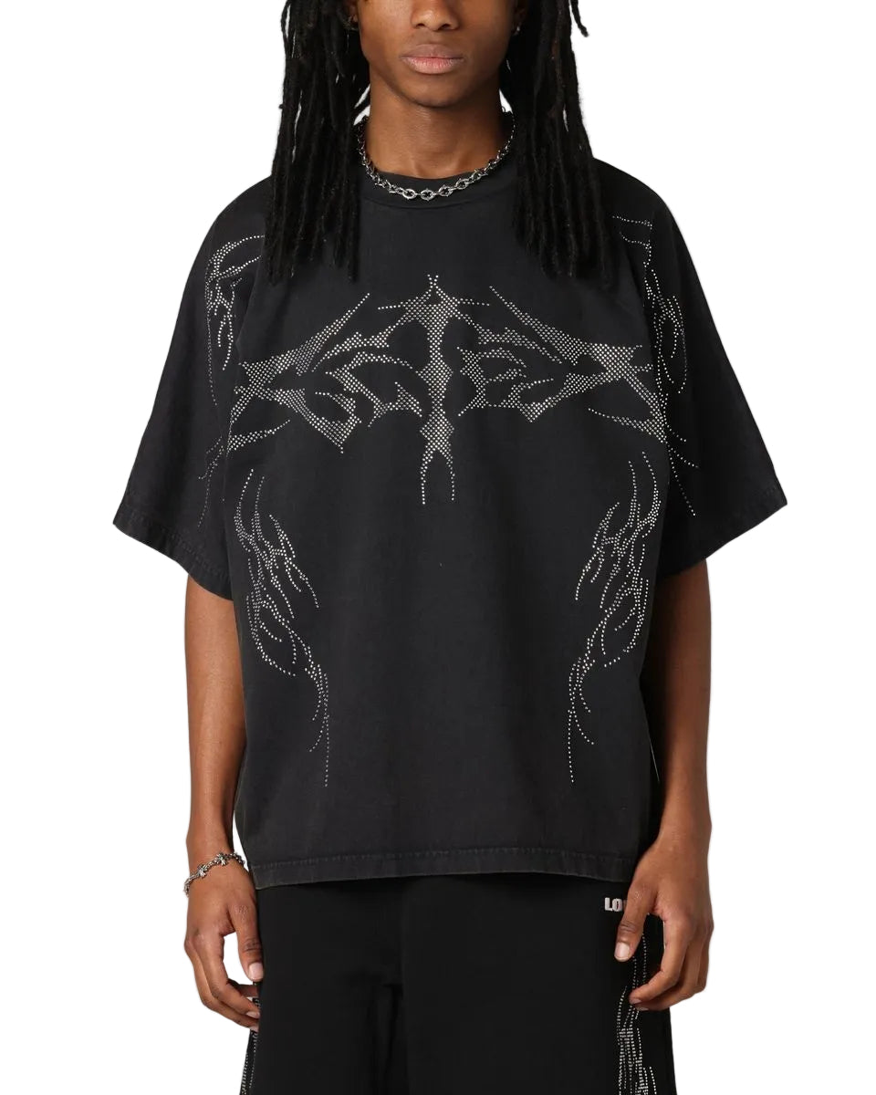 Loiter Opaque Rhinestone Tee Black