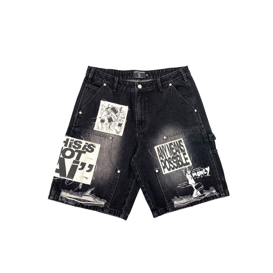 Mixed Emotion AI Denim Shorts Black