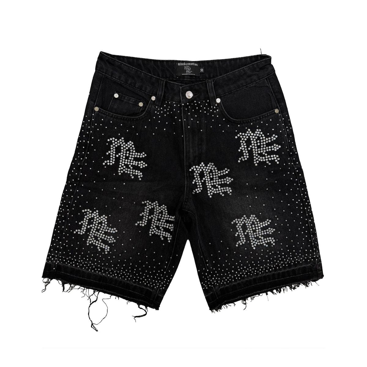 Mixed Emotion Rhinestone Denim Shorts Black