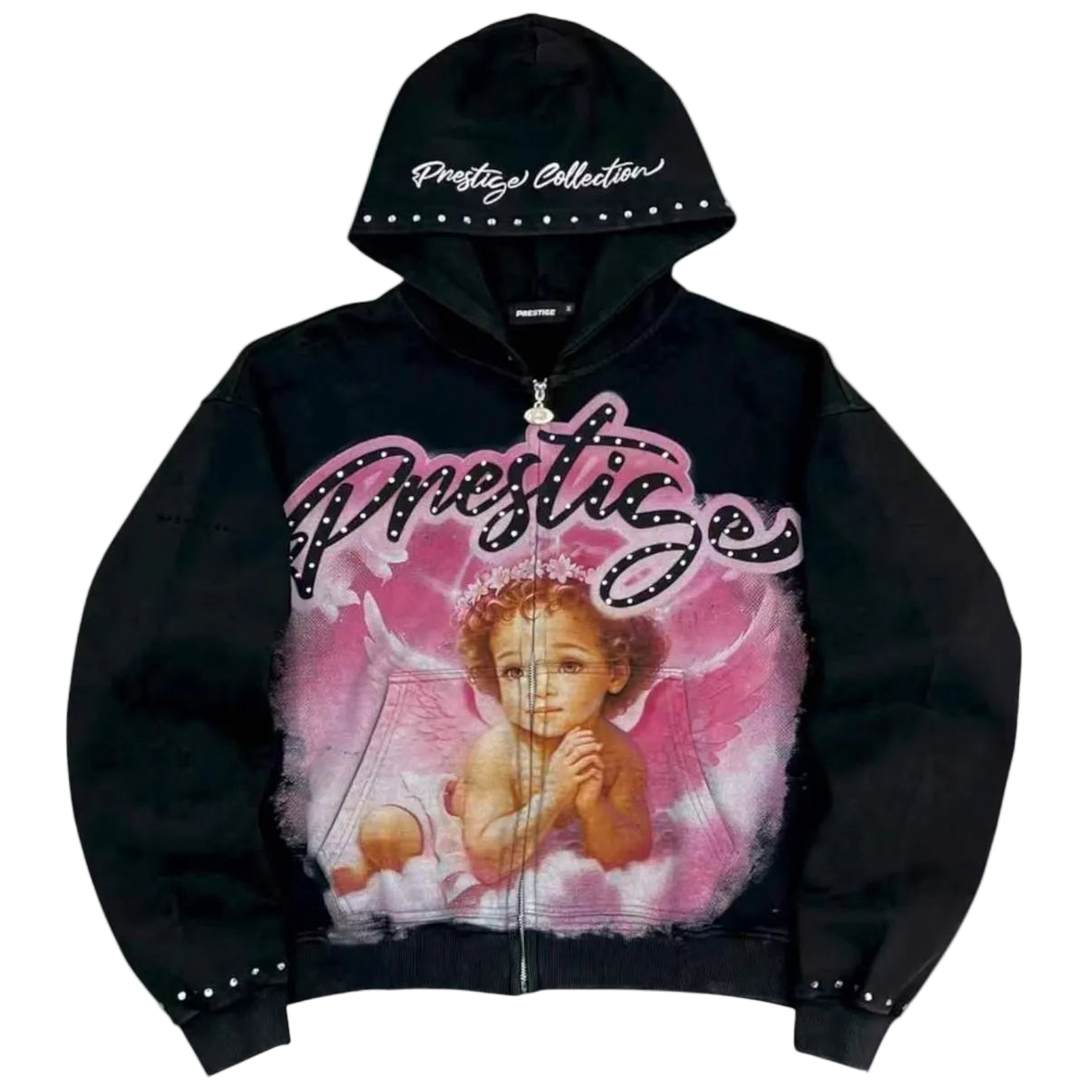 Prestige Co. Angel Zip Up Hoodie Black Pink