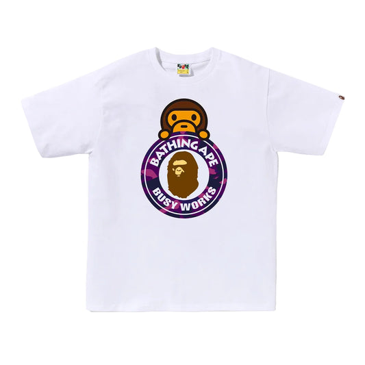 BAPE Camo Milo On Busy Works Tee White Purple