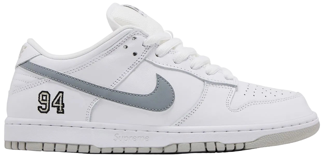 Nike SB Dunk Low Supreme 94 White Metallic Silver