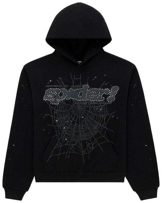 Sp5der Rhinestone Punk V2 Hoodie Black