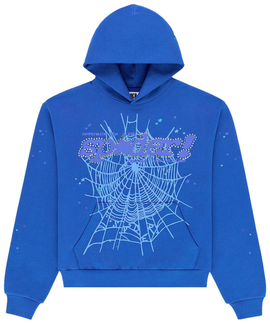 Sp5der Rhinestone Punk V2 Hoodie Blue