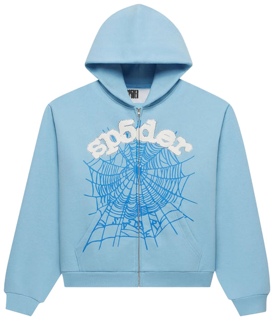Sp5der OG Web Zip Up Hoodie Sky Blue