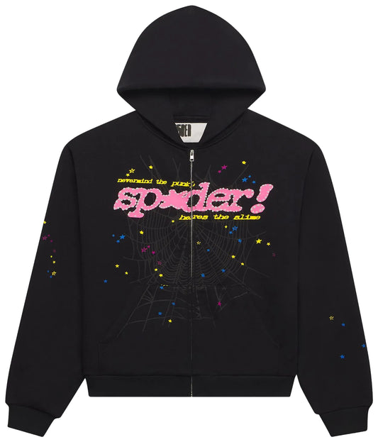 Sp5der Punk V2 Zip Up Hoodie Black