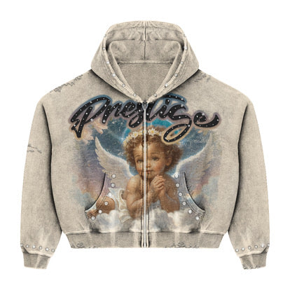 Prestige Co. Angel Zip Up Hoodie Cream Blue