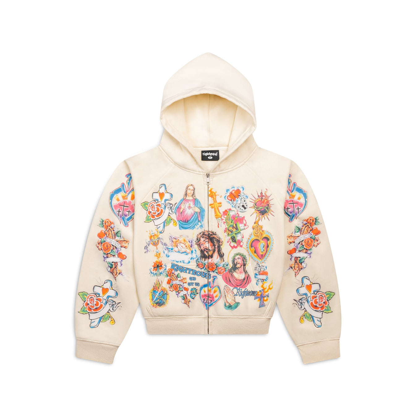 Righteous Risen King Cropped Zip Up Hoodie Cream