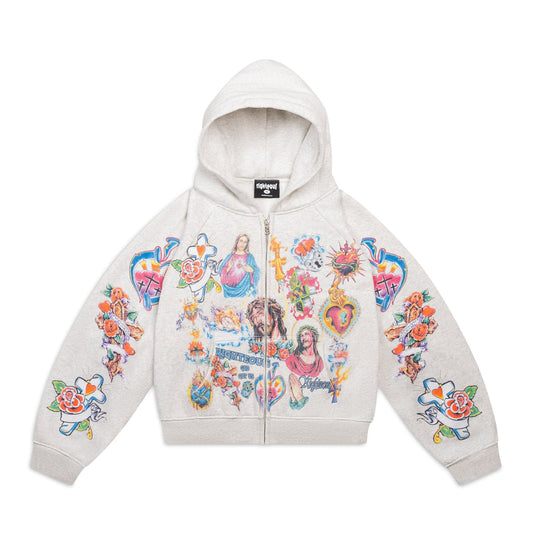 Righteous Risen King Cropped Zip Up Hoodie Grey