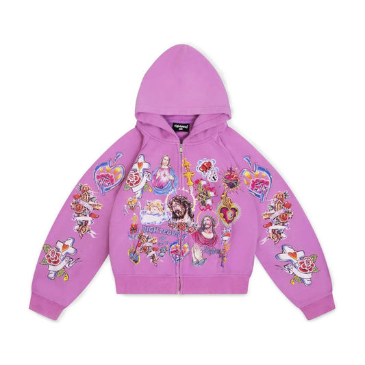 Righteous Risen King Cropped Zip Up Hoodie Purple