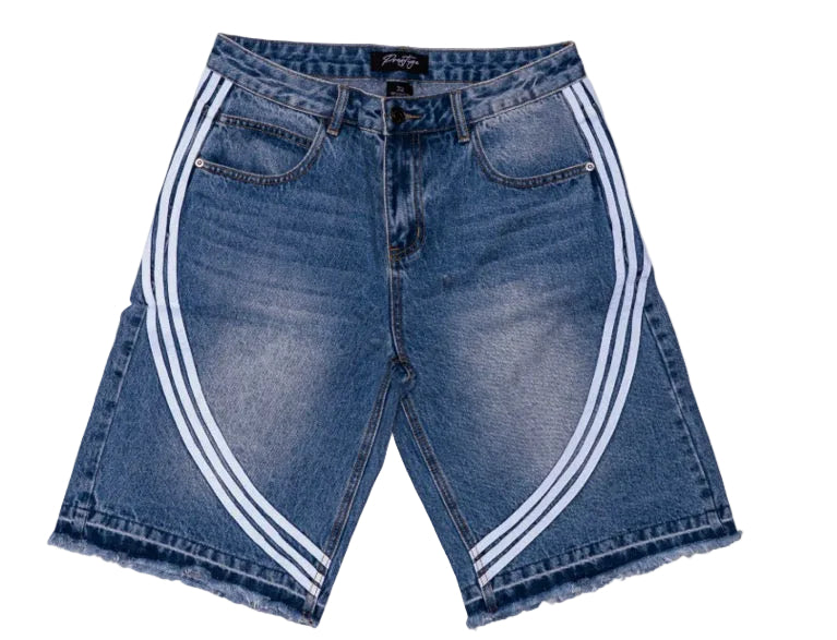 Prestige Co. Striped Jean Shorts Blue