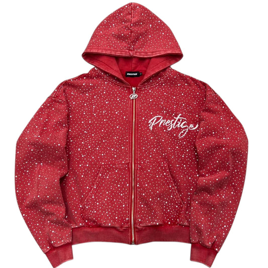 Prestige Co. Diamond Zip Up Hoodie Red