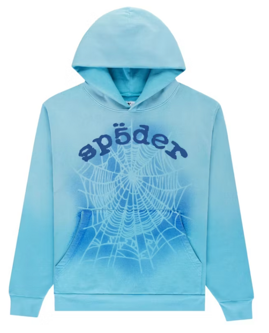 Sp5der OG Web V2 Spray Hoodie Light Blue