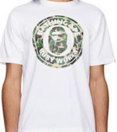 BAPE White Green Camo Busy Works Tee