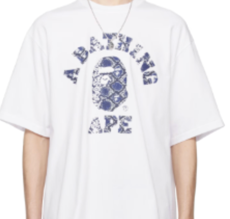 BAPE College Tee White Blue Snakeskin
