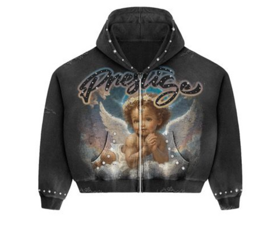 Prestige Co. Angel Zip Up Hoodie Black Blue
