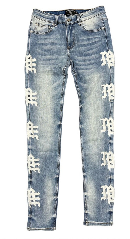 Mixed Emotion Monogram Blue Wash Jeans