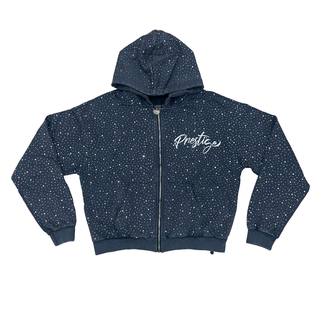 Prestige Co. Diamond Zip Up Hoodie Blue