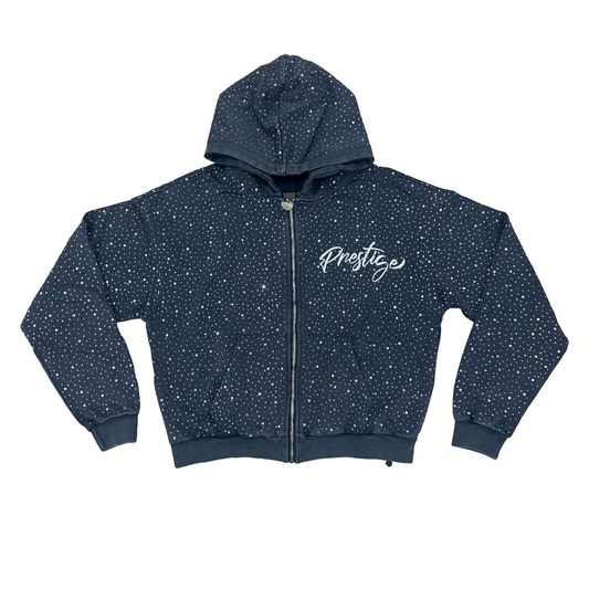 Prestige Co. Diamond Zip Up Hoodie Blue