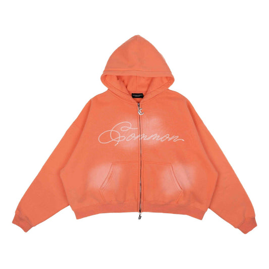 Commons Rhinestone Zip Up Hoodie Salmon